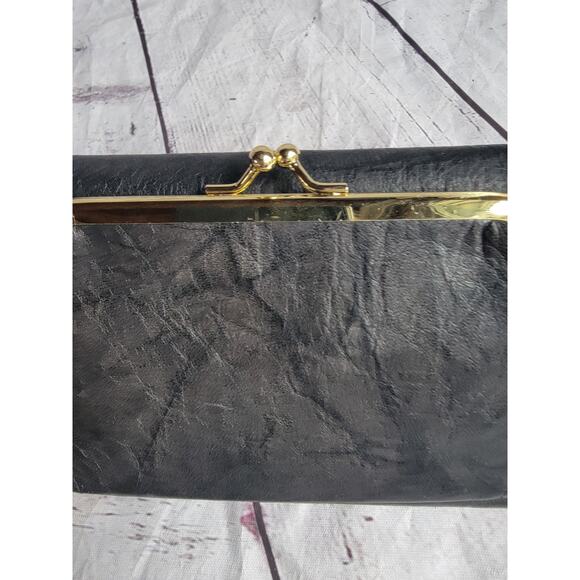 Buxton Julia Clutch Checkbook Wallet Navy Blue Leather Kisslock Coin Purse - Picture 8 of 10